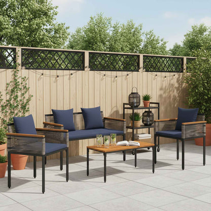 Outdoor Furniture Set 4 pcs Grey and Navy Blue PE Rattan
