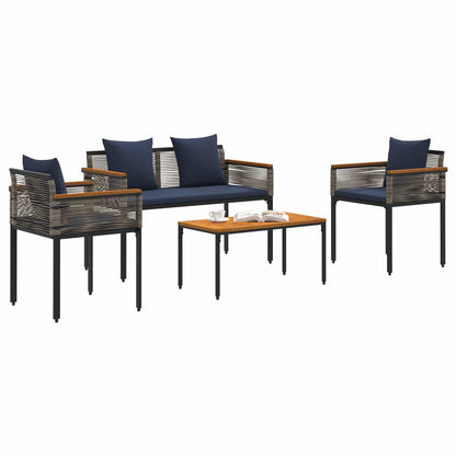 Outdoor Furniture Set 4 pcs Grey and Navy Blue PE Rattan