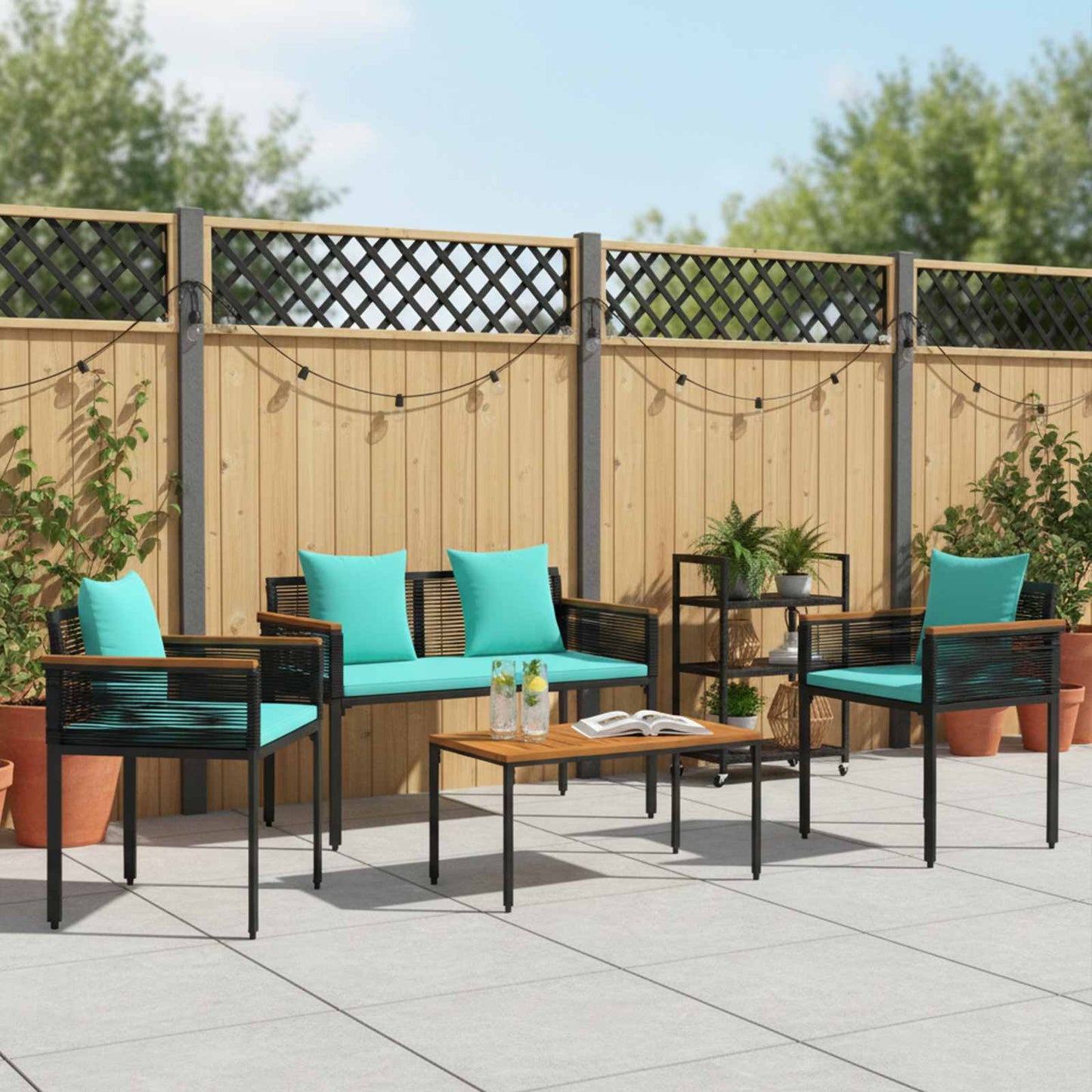 Outdoor Furniture Set Black and Turquoise Poly Rattan