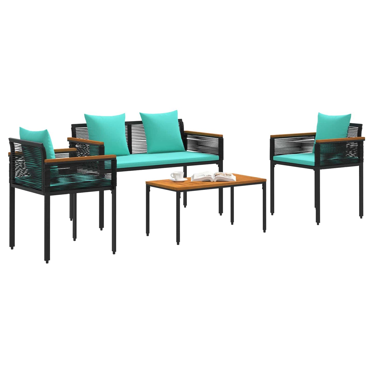 Outdoor Furniture Set Black and Turquoise Poly Rattan