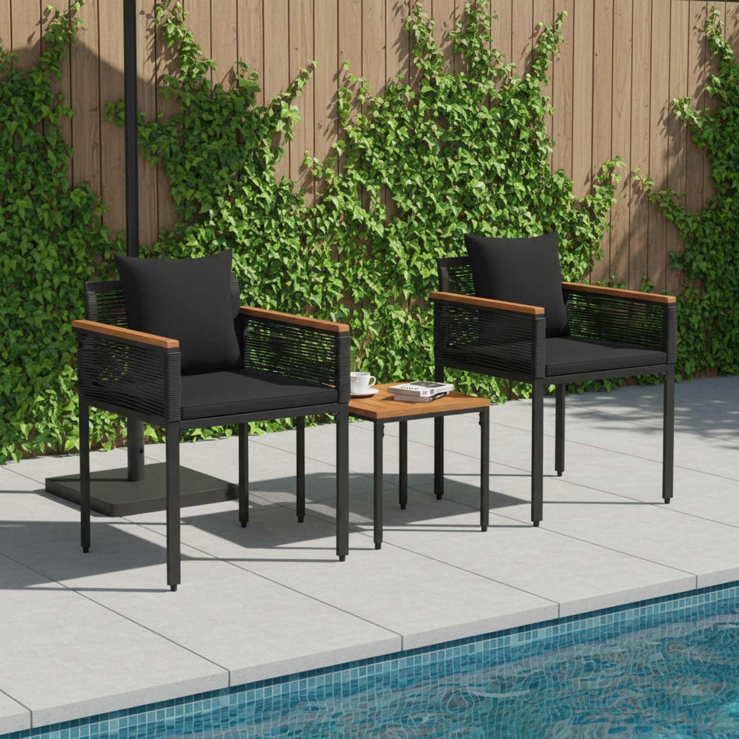 Outdoor Furniture Set with Cushion Black PE Rattan