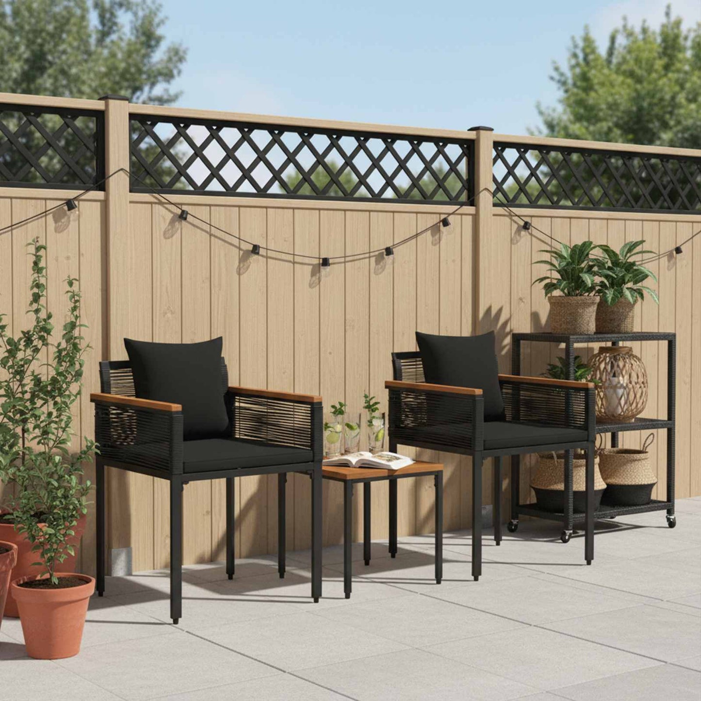 Outdoor Furniture Set with Cushion Black PE Rattan