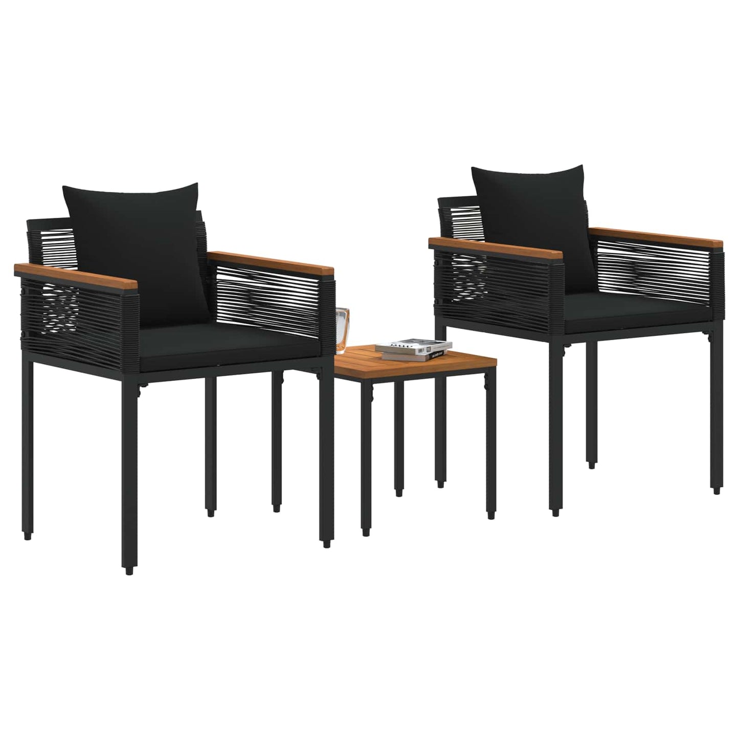 Outdoor Furniture Set with Cushion Black PE Rattan