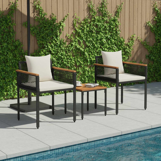 Outdoor Furniture Set 3 pcs Black and Cream White PE Rattan