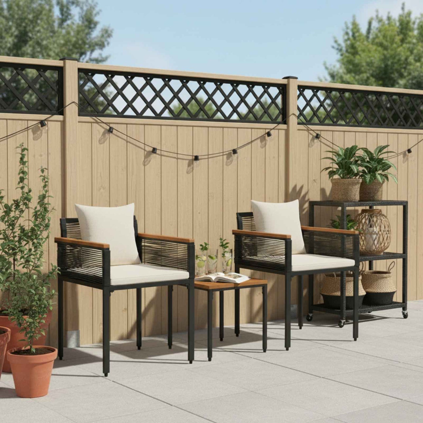 Outdoor Furniture Set Black and Cream White PE Rattan
