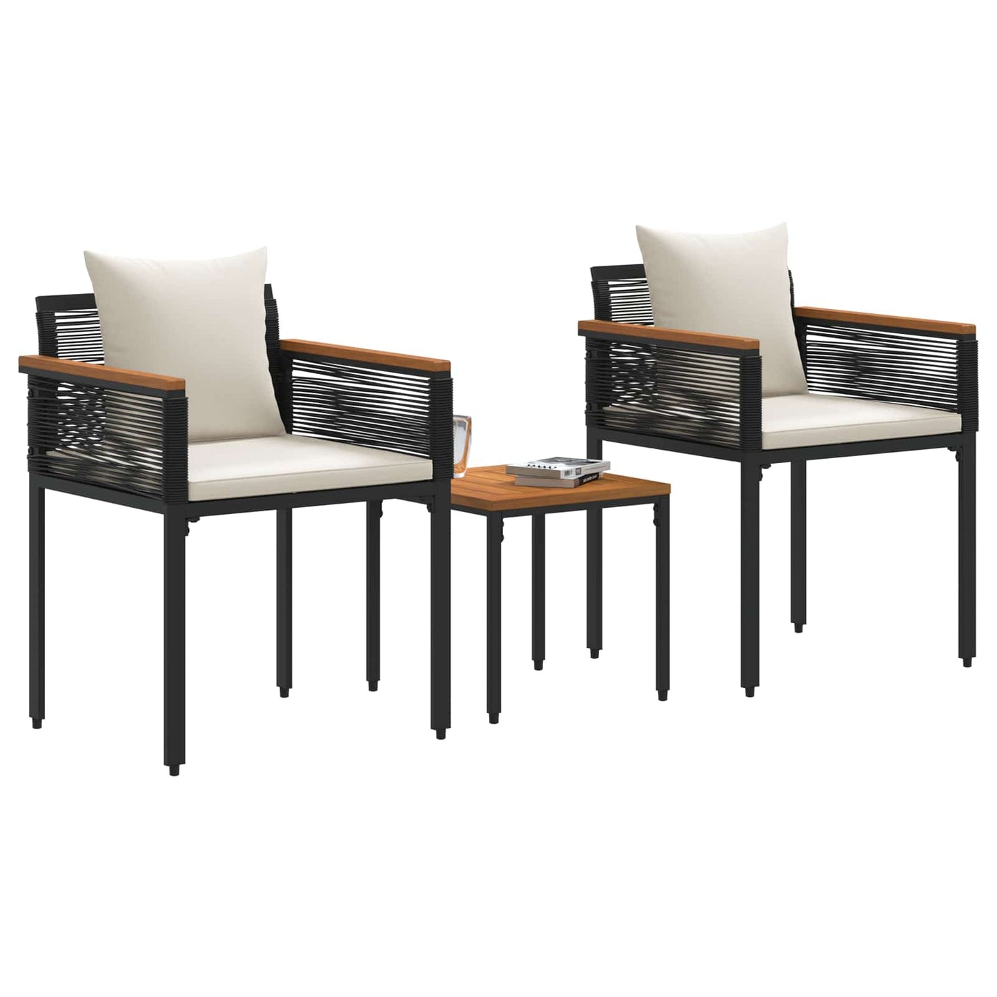 Outdoor Furniture Set Black and Cream White PE Rattan