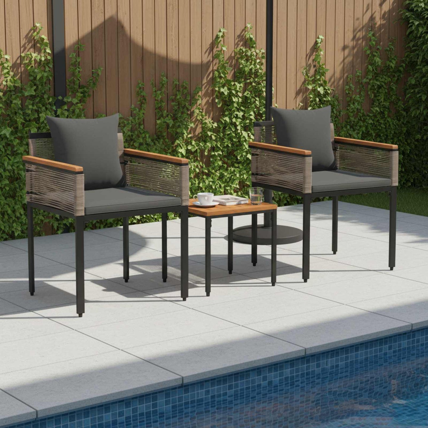 Outdoor Furniture Set with Cushion Grey and Dark Grey PE Rattan