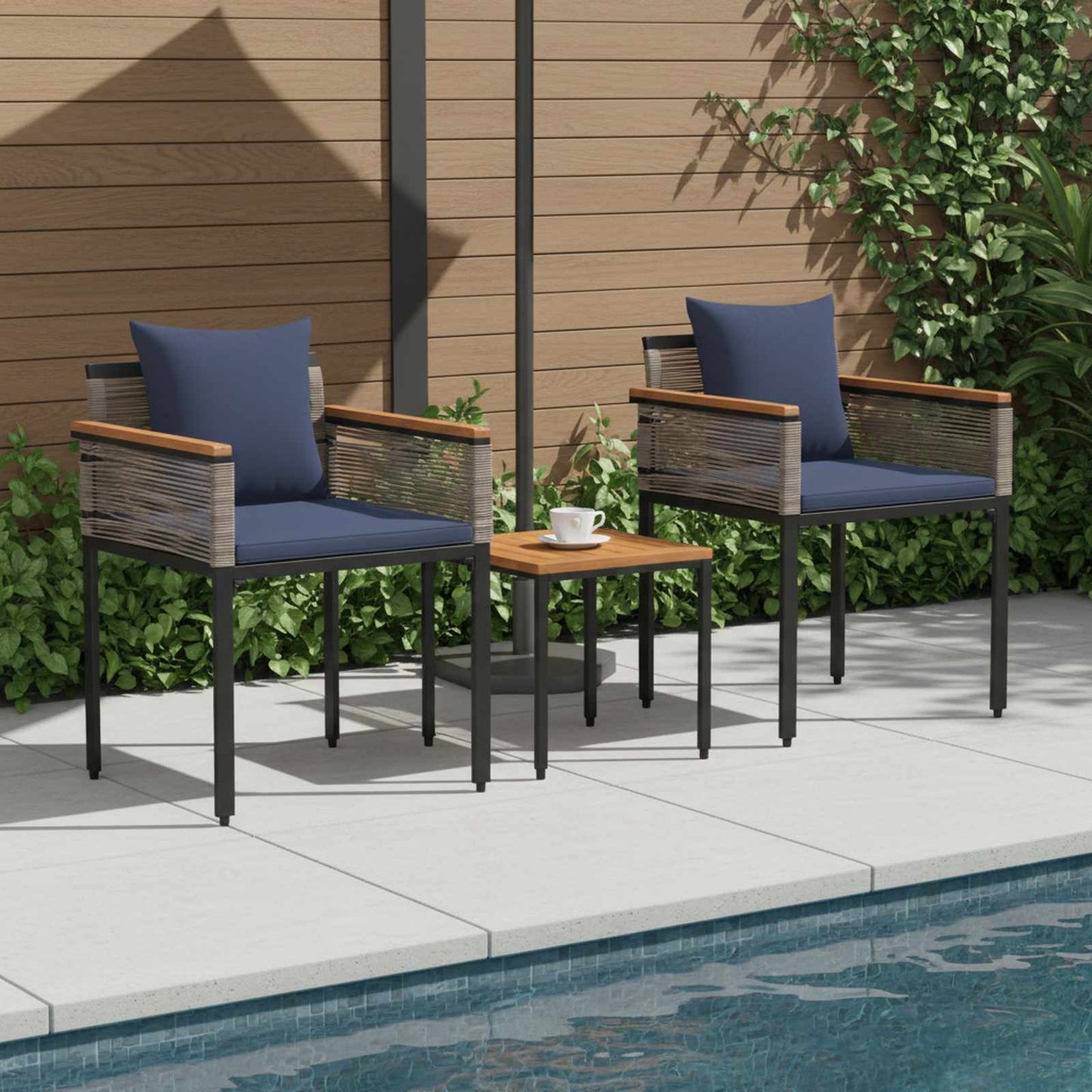 Outdoor Furniture Set Grey and Navy Blue Poly Rattan