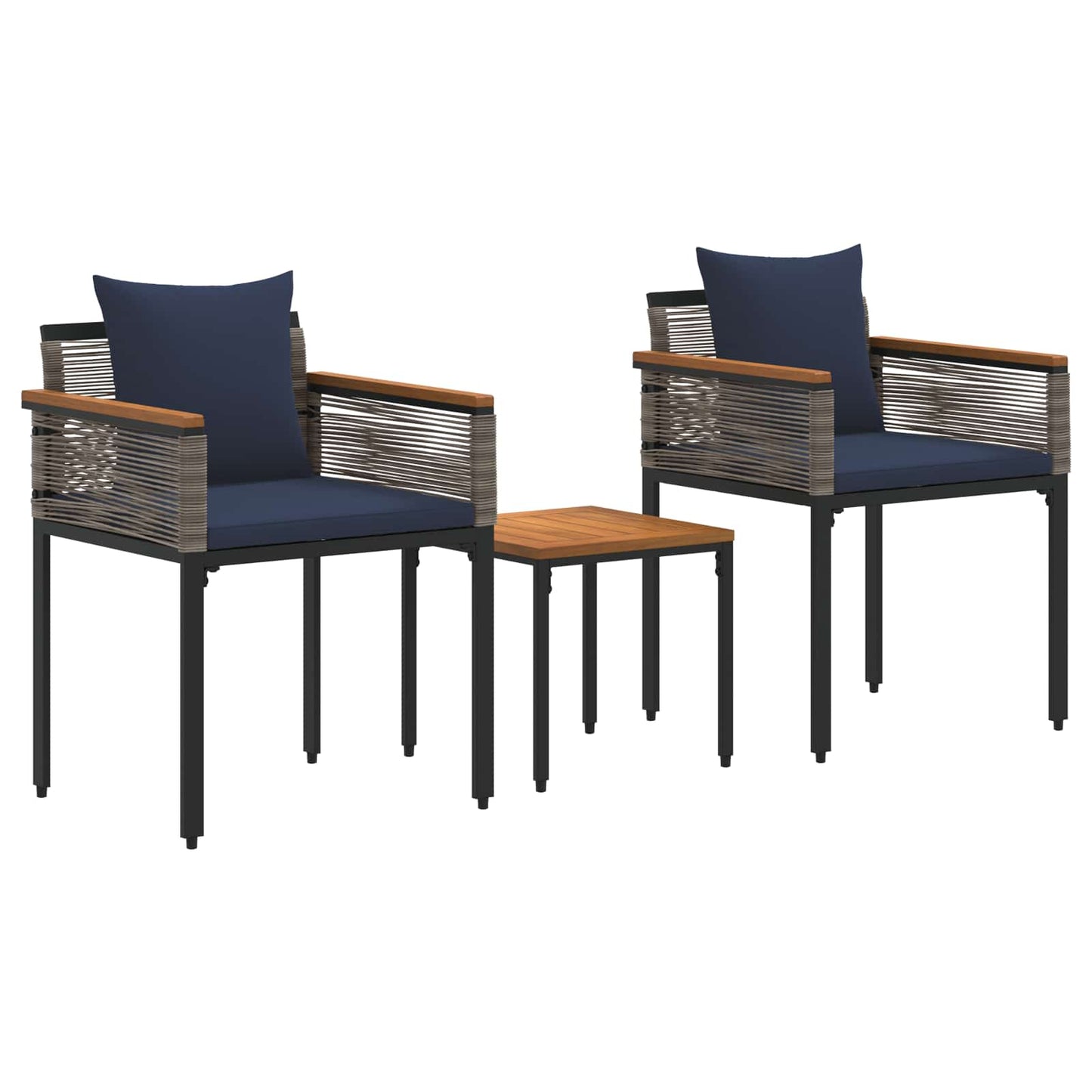 Outdoor Furniture Set Grey and Navy Blue Poly Rattan