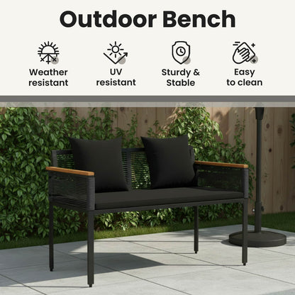 Outdoor Bench with Cushion Black 117 x 54 x 74.5 cm Poly Rattan