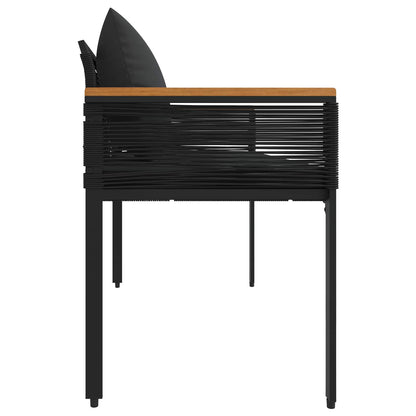 Outdoor Bench with Cushion Black 117 x 54 x 74.5 cm Poly Rattan