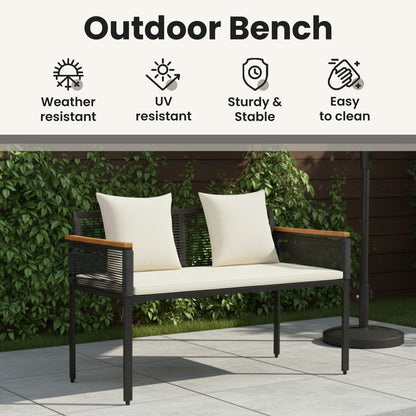 Outdoor Bench Black and Cream White 117 x 54 x 74.5 cm