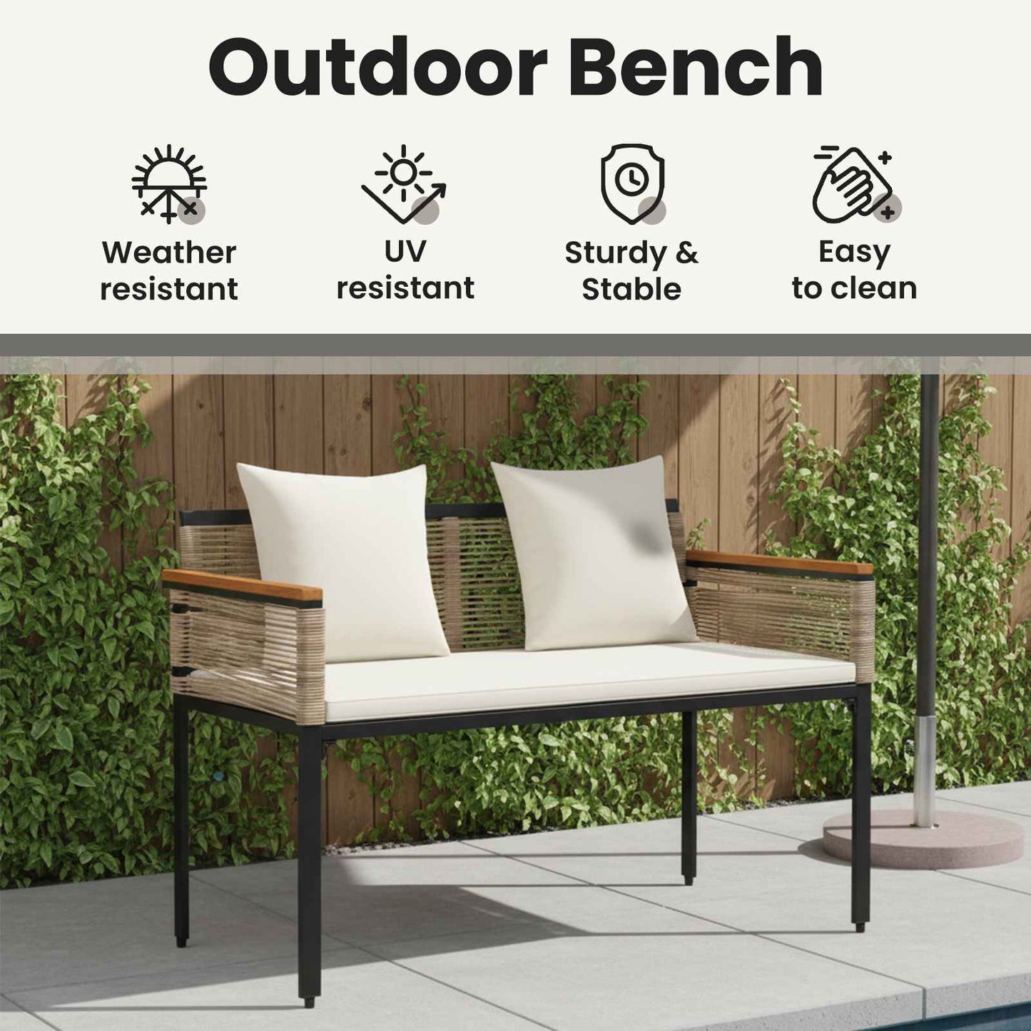 Outdoor Bench Beige and Cream White 117 x 54 x 74.5 cm