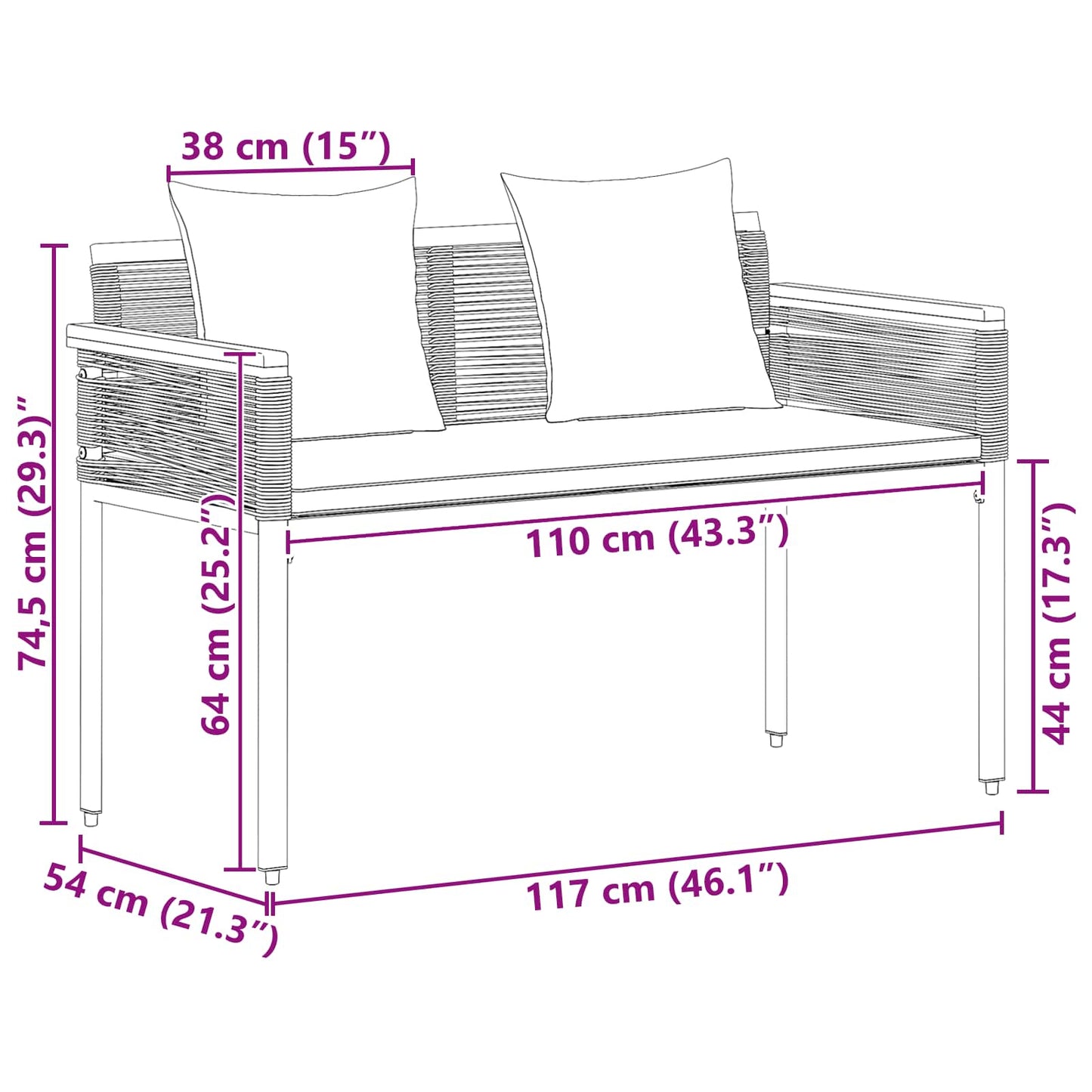 Outdoor Bench Black and Turquoise 117 x 54 x 74.5 cm