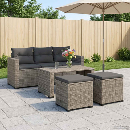 Garden Footstool with Cushion 2 pcs Grey Poly Rattan