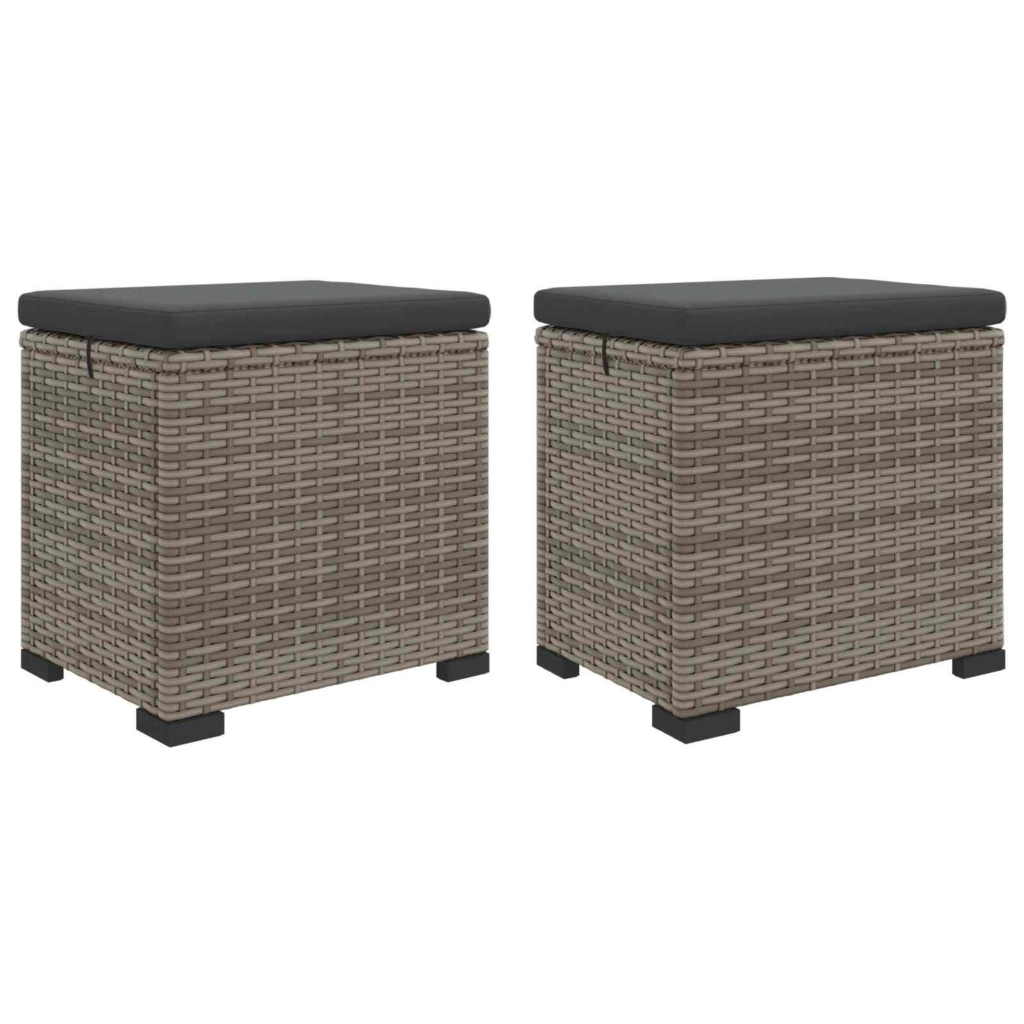 Garden Footstool with Cushion 2 pcs Grey Poly Rattan