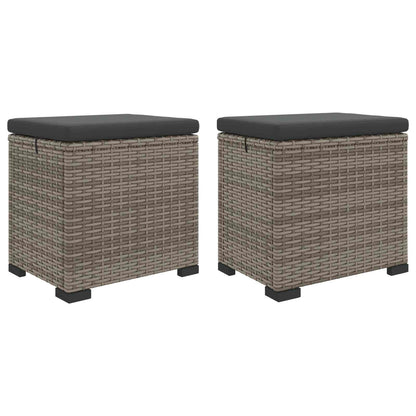 Garden Footstool with Cushion 2 pcs Grey Poly Rattan