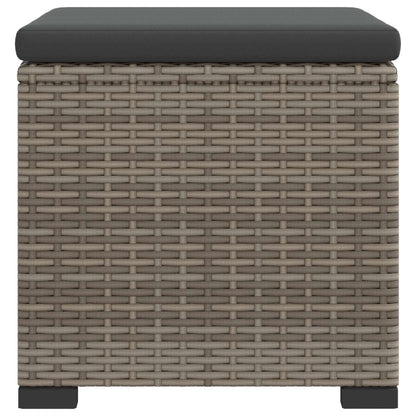 Garden Footstool with Cushion 2 pcs Grey Poly Rattan