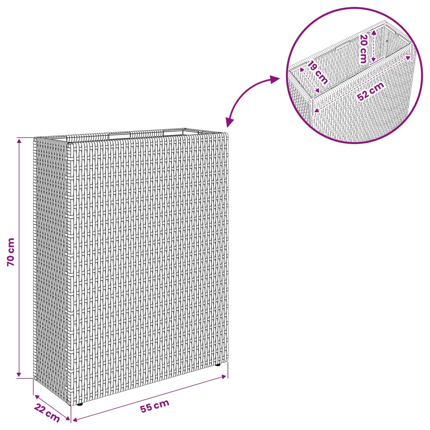 Tall Planter Black 55 x 22 x 70 cm Poly Rattan