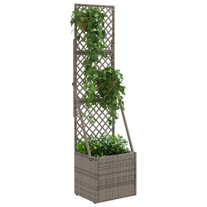 Garden Planter with Trellis Grey 35 x 30 x 135 cm Poly Rattan