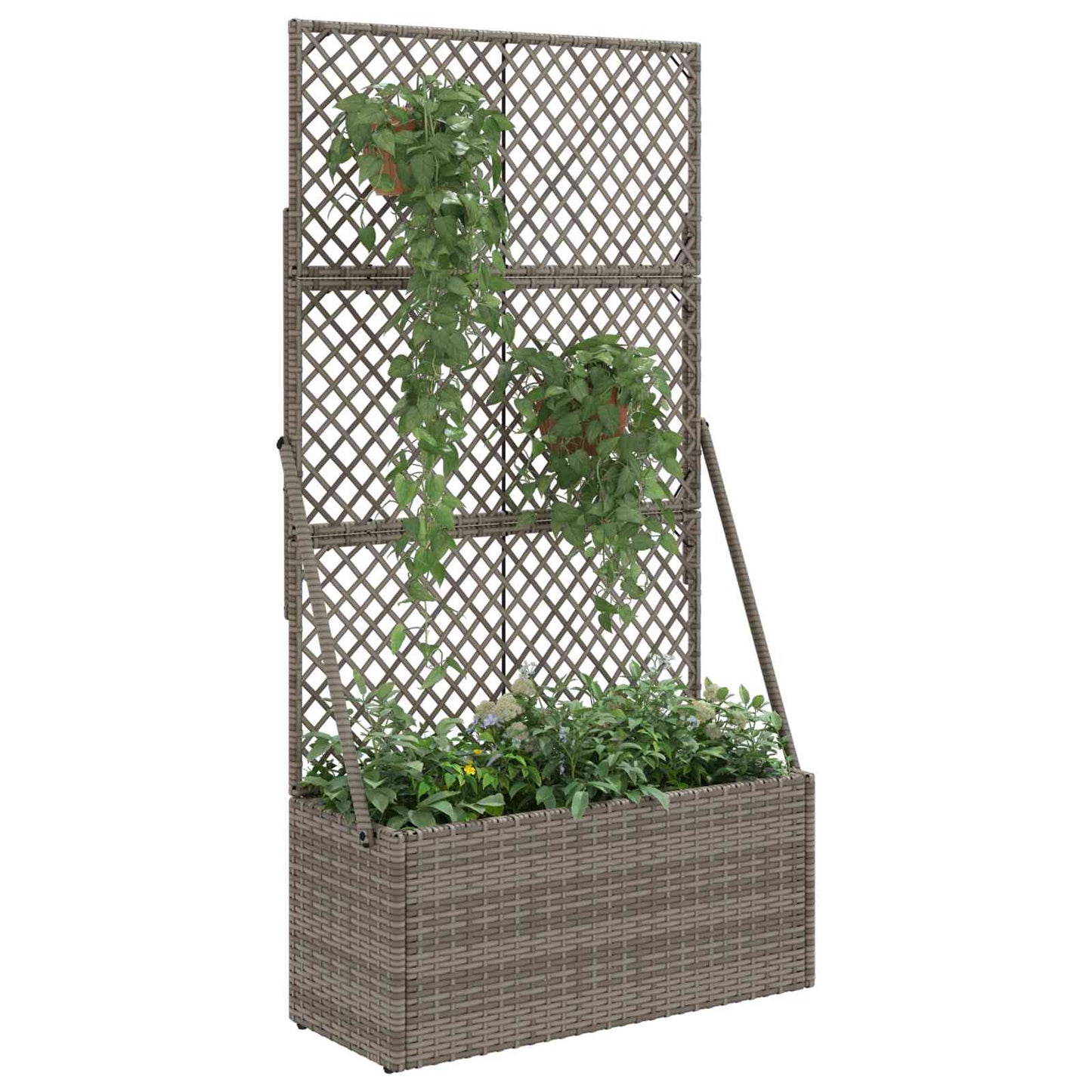 Garden Planter with Trellis Grey 70 x 30 x 135 cm Poly Rattan