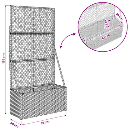 Garden Planter with Trellis Grey 70 x 30 x 135 cm Poly Rattan
