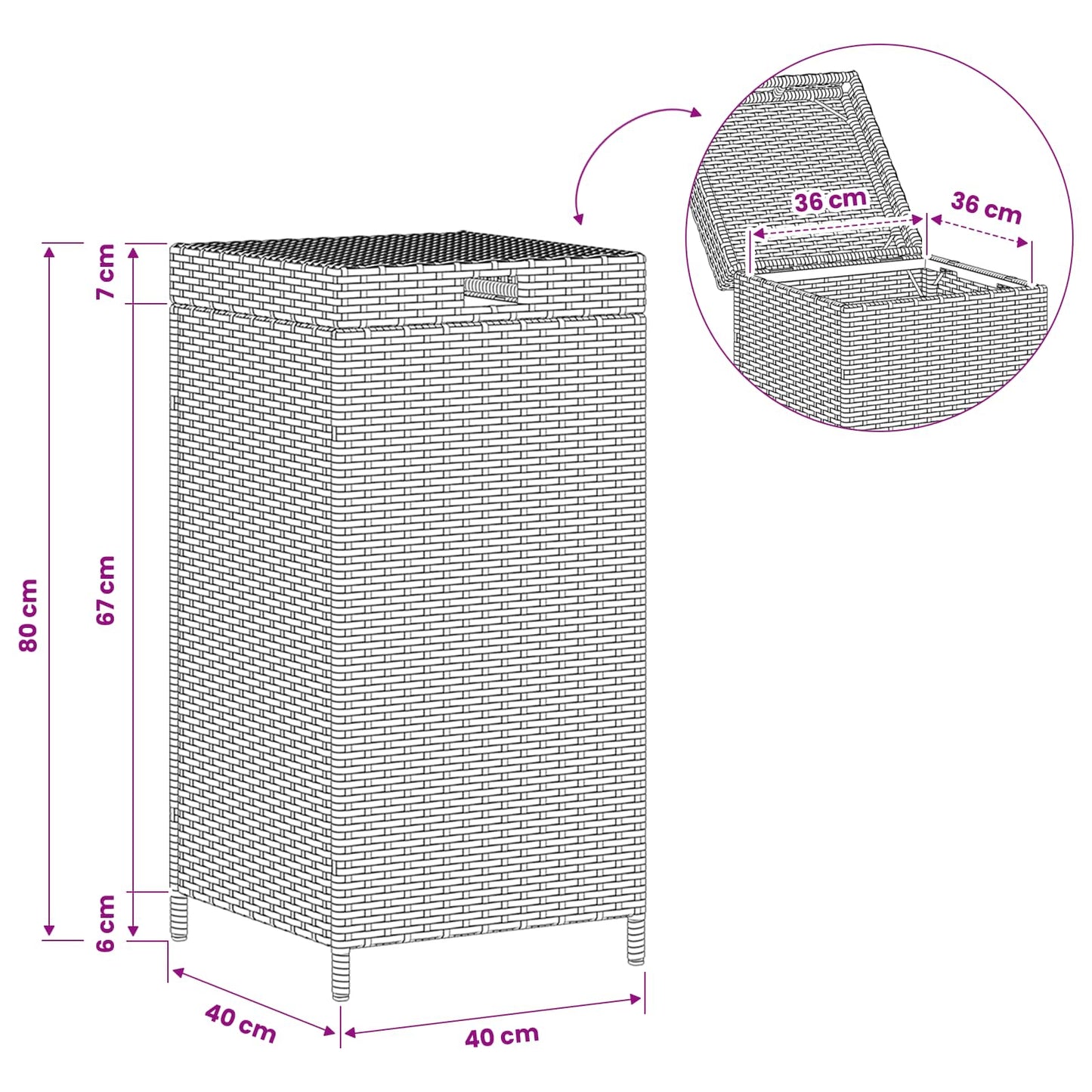 Outdoor Garbage Bin Black 40 x 40 x 80 cm Poly Rattan