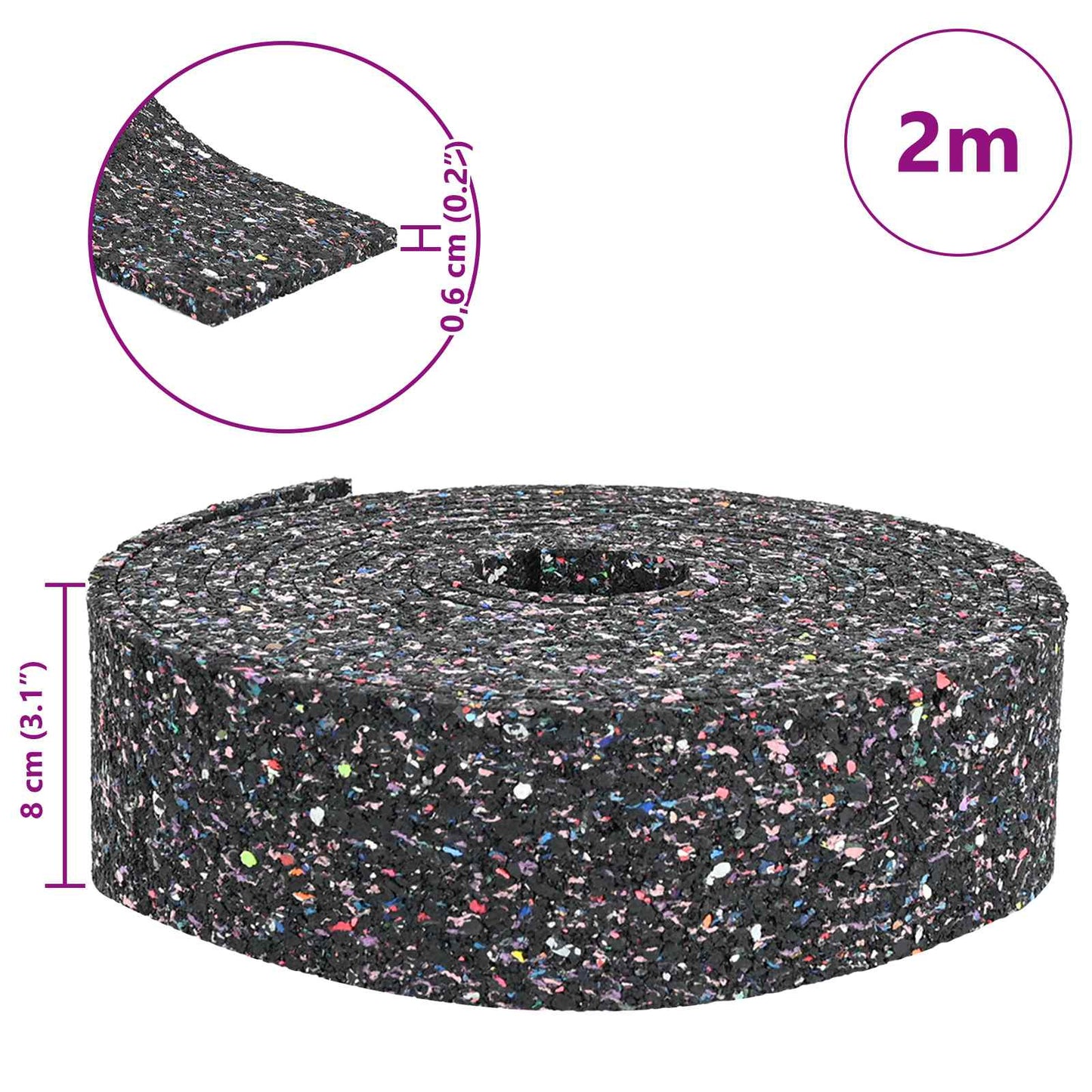 Rubber Granulate Roll Black 200 x 8 x 0.6 cm Rubber