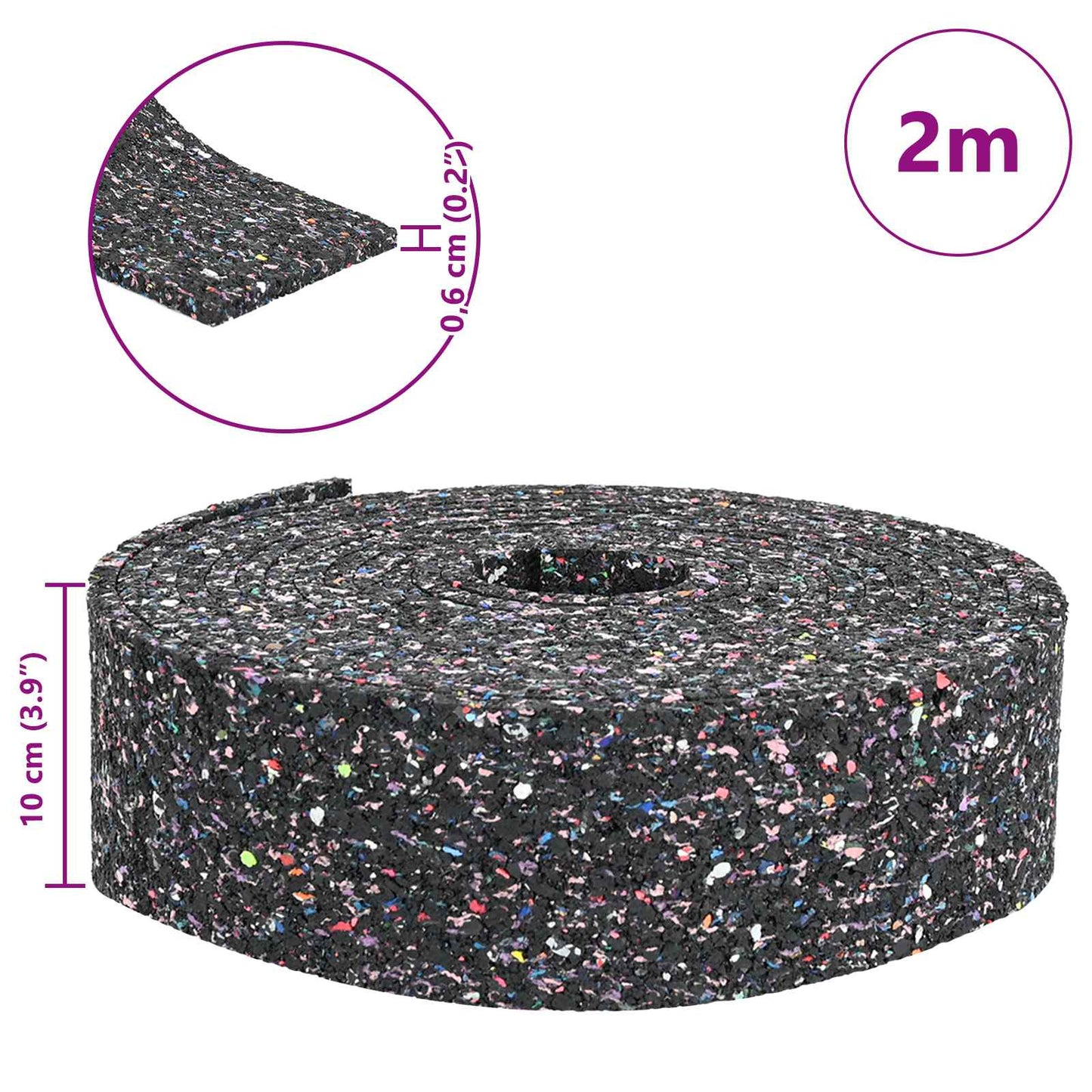 Rubber Granulate Roll Black 200 x 10 x 0.6 cm Rubber