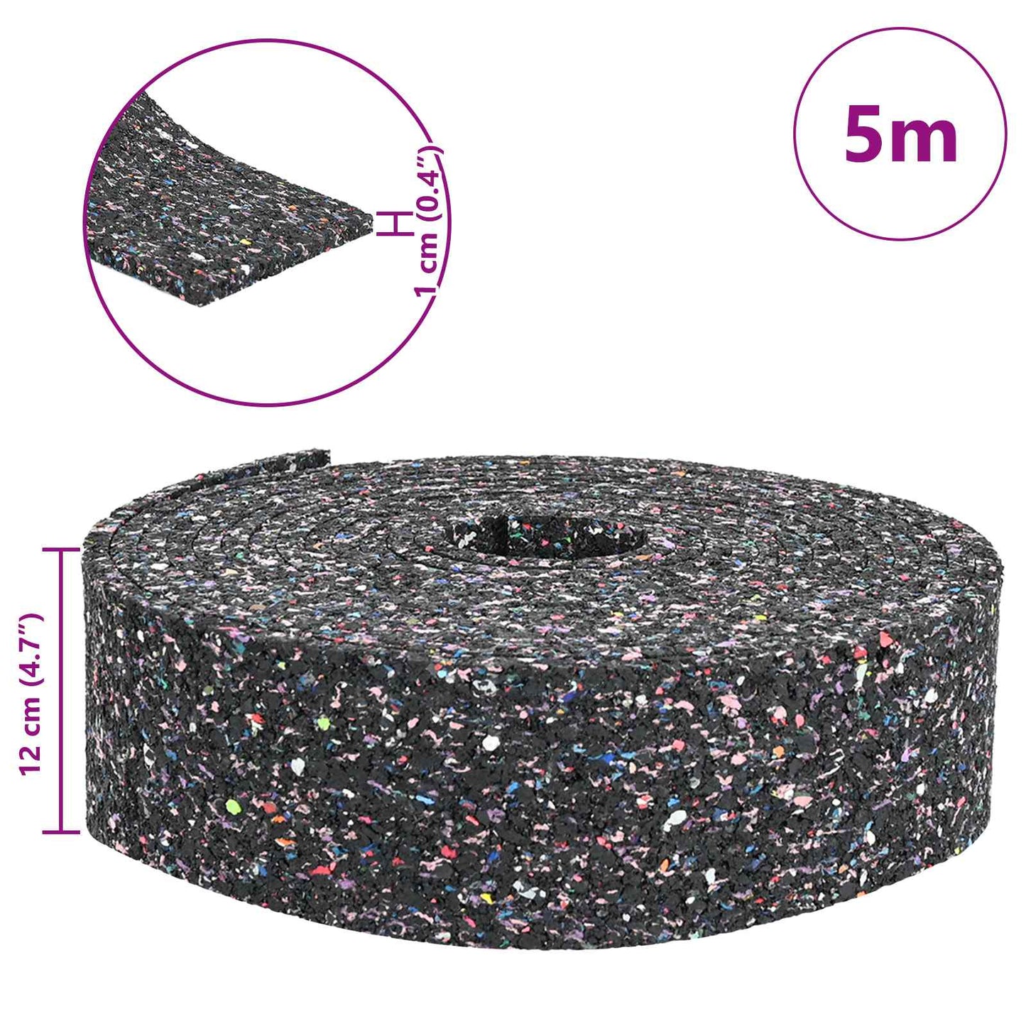 Rubber Granulate Roll Black 500 x 12 x 1 cm Rubber