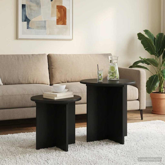 Side Table Set 2 pcs Black Oak Ø 45 x 45 cm Engineered Wood
