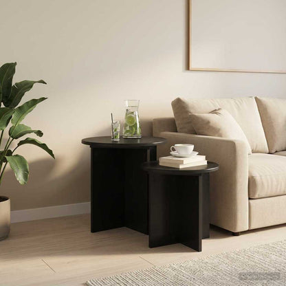 Side Table Set with Storage 2 pcs Black Oak Engineered Wood