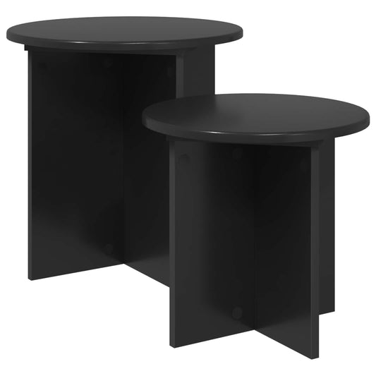 Side Table Set 2 pcs Black Oak Ø 45 x 45 cm Engineered Wood
