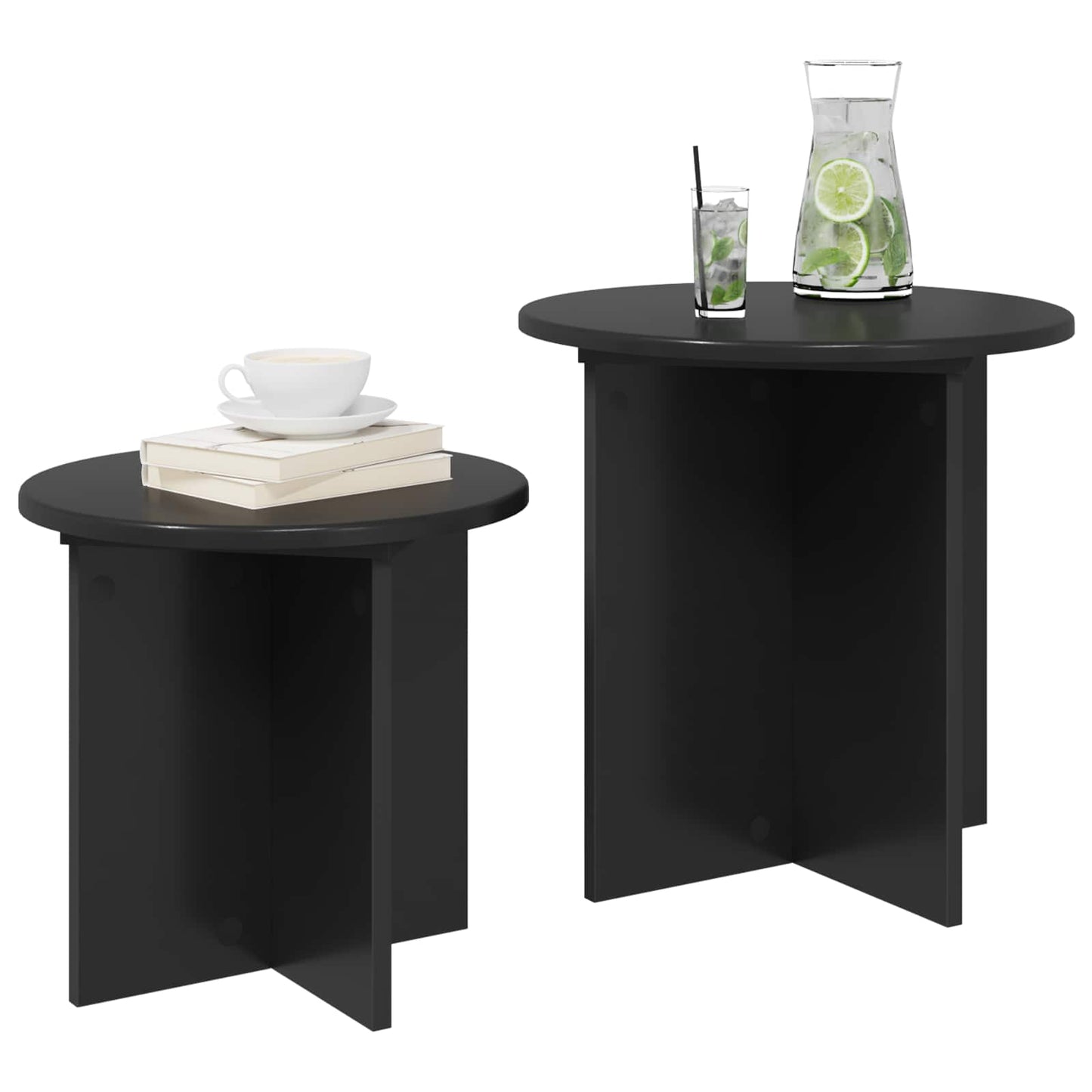 Side Table Set with Storage 2 pcs Black Oak Engineered Wood