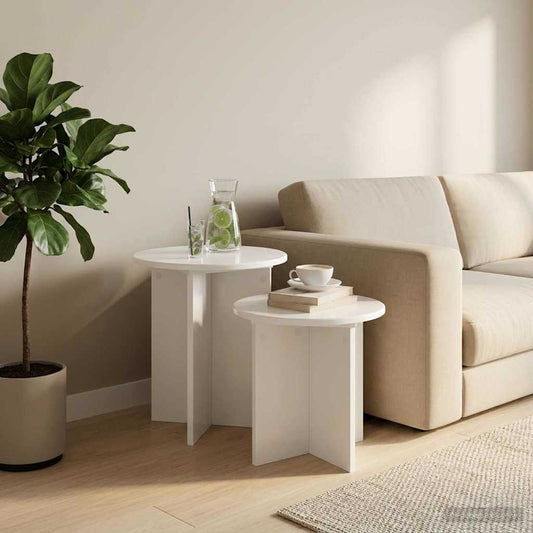 Side Table Set 2 pcs High Gloss White Ø 45 x 45 cm