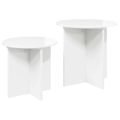 Side Table Set 2 pcs High Gloss White Engineered Wood