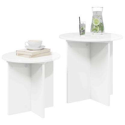 Side Table Set 2 pcs High Gloss White Engineered Wood