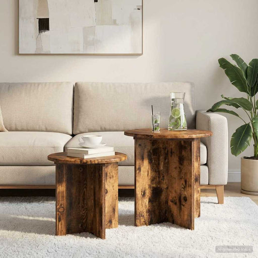 Side Table Set 2 pcs Smoked Oak Engineered Wood