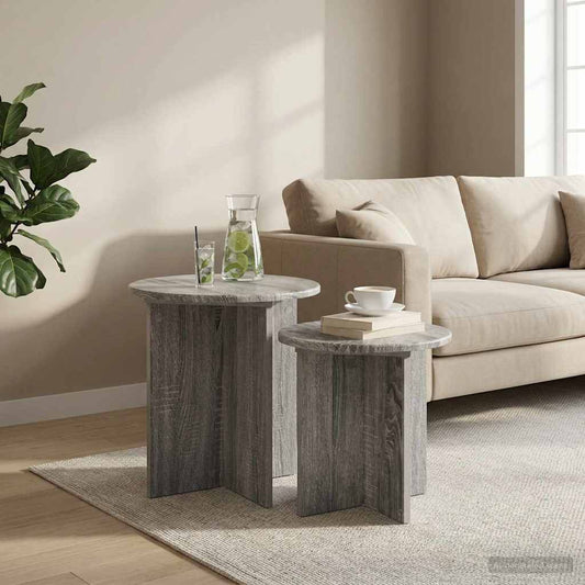 Side Table Set 2 pcs Grey Sonoma Ø 45 x 45 cm Engineered Wood