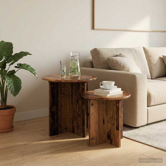 Side Table Set 2 pcs Old Wood Ø 45 x 45 cm Engineered Wood