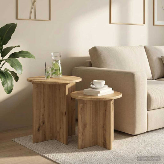 Side Table Set 2 pcs Artisan Oak Ø 45 x 45 cm Engineered Wood