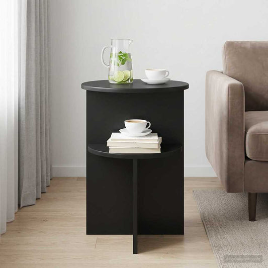 Side Table Black Oak Ø 39.5 x 55 cm Engineered Wood