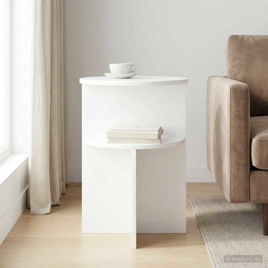 Side Table High Gloss White Ø 39.5 x 55 cm Engineered Wood