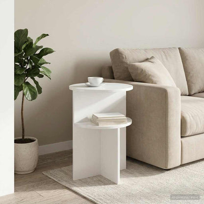 Side Table High Gloss White Ø 39.5 x 55 cm Engineered Wood