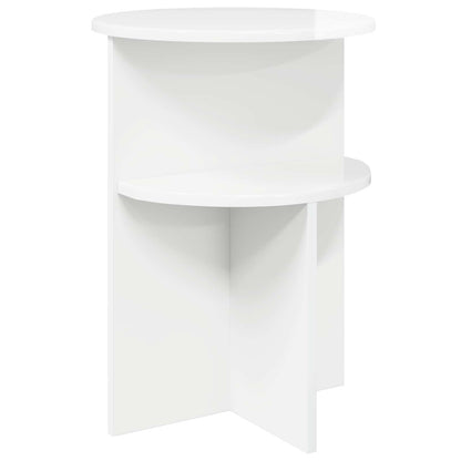 Side Table High Gloss White Ø 39.5 x 55 cm Engineered Wood