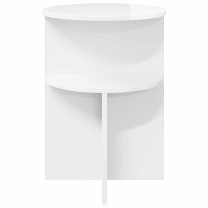 Side Table High Gloss White Ø 39.5 x 55 cm Engineered Wood