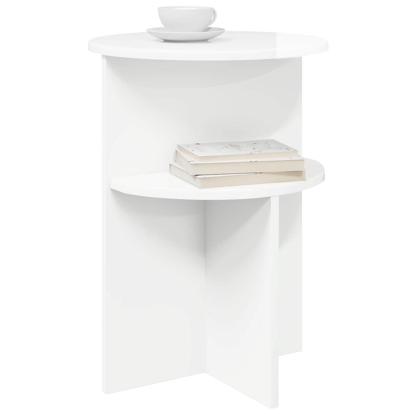 Side Table High Gloss White Ø 39.5 x 55 cm Engineered Wood