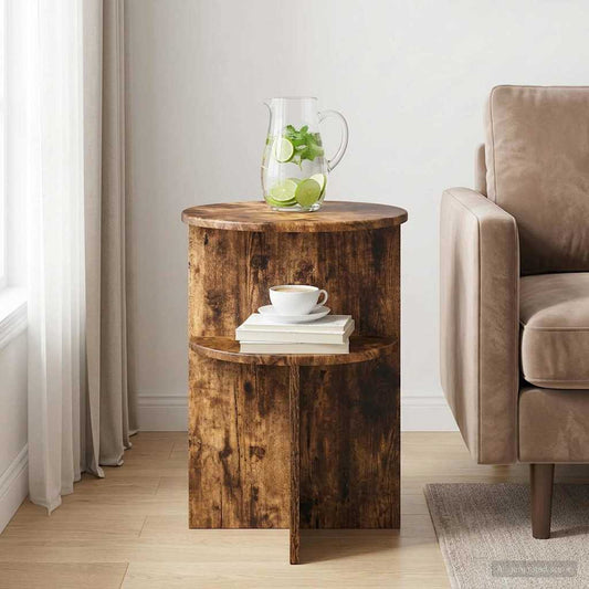 Side Table Smoked Oak Ø 39.5 x 55 cm Engineered Wood