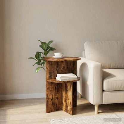 Side Table Smoked Oak Ø 39.5 x 55 cm Engineered Wood