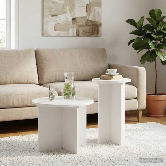 Side Table Set 2 pcs White Ø 45 x 35 cm Engineered Wood